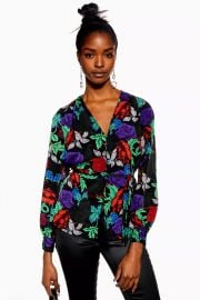 Floral Print Button Front Blouse at Topshop